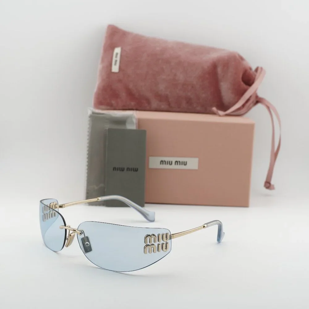 Miu Miu MUA51S ZVN10P Rectangle Sunglasses – Gold\Light Blue